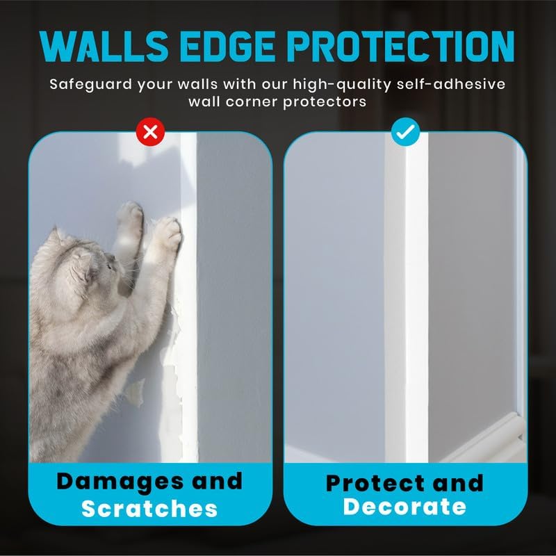 Proflex Wall Corner Protector - Pack of 6 Self Adhesive Corner Guards for Walls Edge Protection - 1 inch x 48 inch, White Textured – Easy to Apply – No Tools Needed