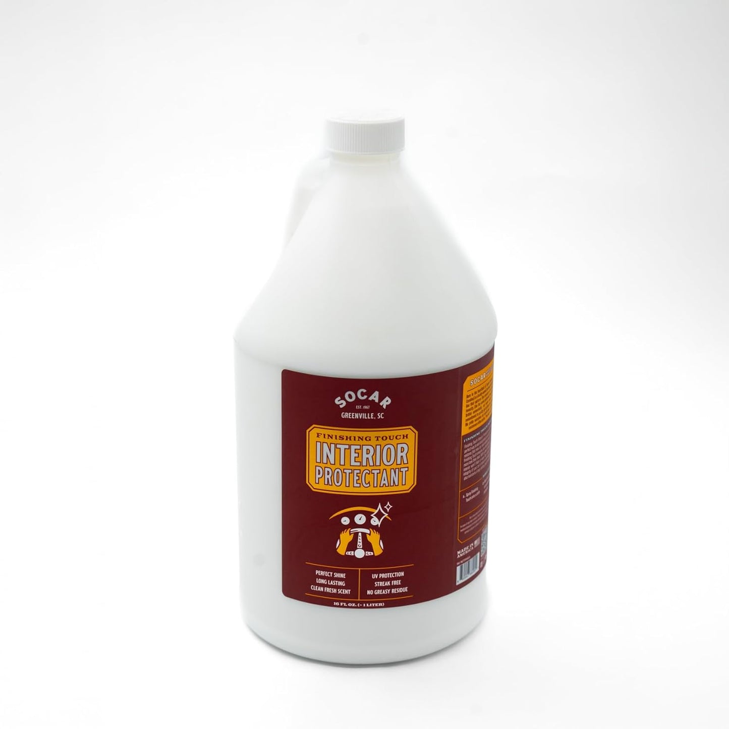 SOCAR Finishing Touch Interior Protectant - 128 fl oz, Professional Grade Dressing for Plastic, Vinyl, Leather. Restores New Car Look, Non-Greasy Residue, Blocks Dust, Harmful UV Rays, Pleasant Smell