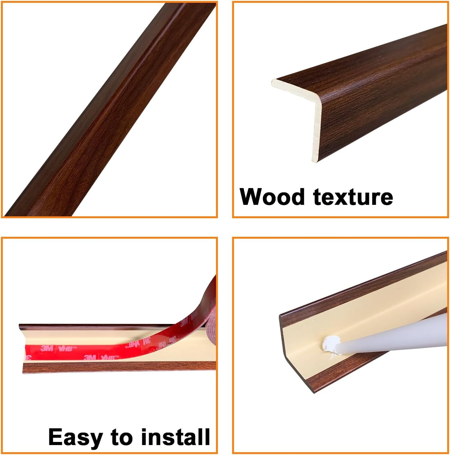 Wall Corner Protector 3PCS 45" Corner Molding Trim Walnut Wood Grain Corner Trim Decorative Strips for Door and Window Frames Mirror Edges Ceramic Tiles, and Wooden Wall Edges.