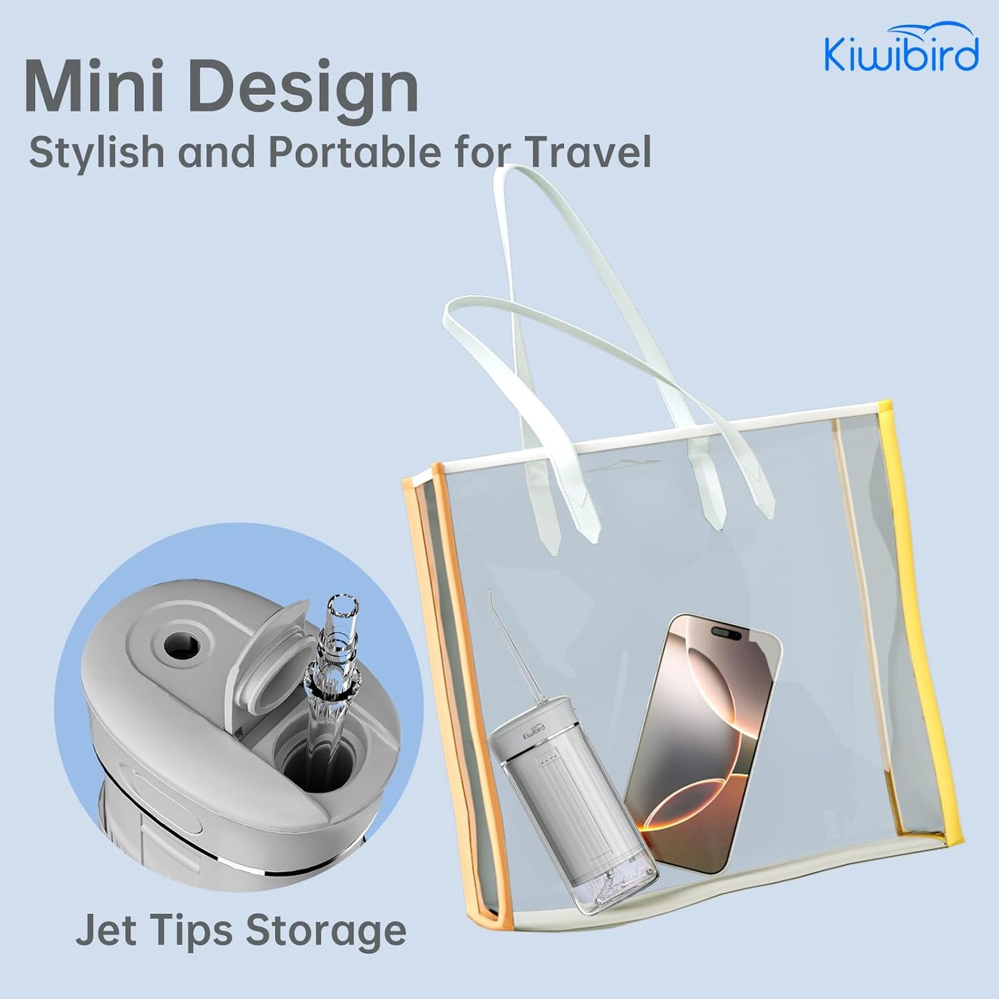 KIWIBIRD Mini Water Flosser for Travel, Ultra-Portable Cordless Oral Irrigator with UVC Light, IPX8 Waterproof 3 Modes, 230mL Teeth Cleaner for Tonsil Stones & Braces Care - Home & Travel (Purple)