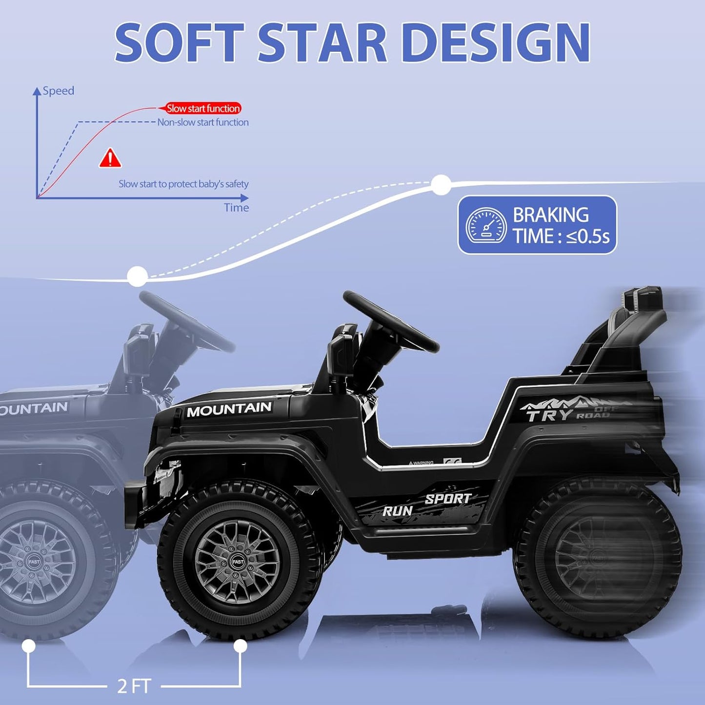 12V Kids Ride on Truck Car, 4 Wheeler Electric Vehicles with Remote Control, Spring Suspension, 3 Speeds, LED Lights, Music, MP3, Battery Powered Ride on Toy Gift for Boys Girls, Black