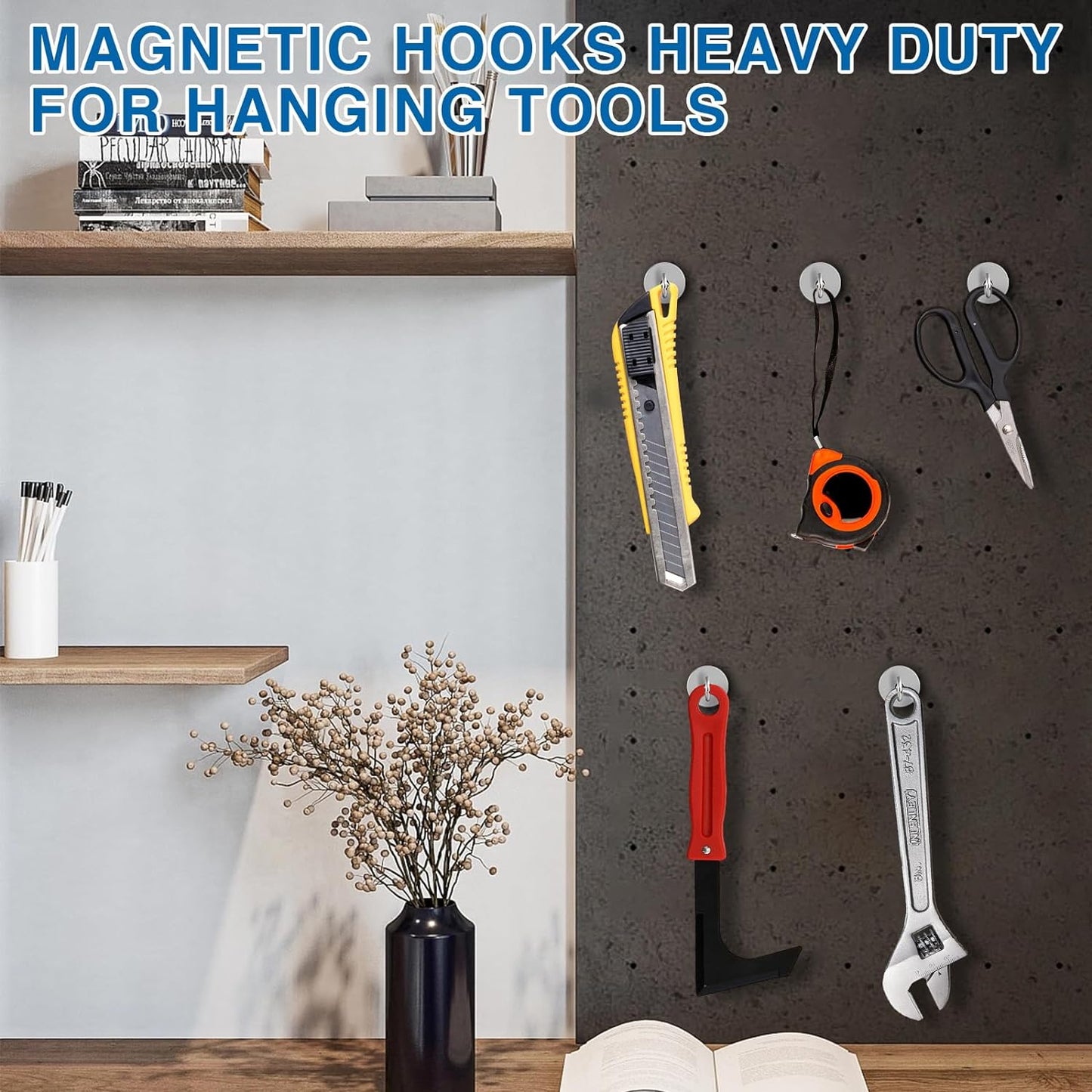 LOVIMAG Strong Magnetic Hooks, 40LBS Neodymium Magnets with Hooks Magnetic Hooks Cruise for Refrigerator, Powerful Magnet Hooks Magnetic Hanger for Hanging, Grill, Locker,Kitchen, Metal Door-12 Pack
