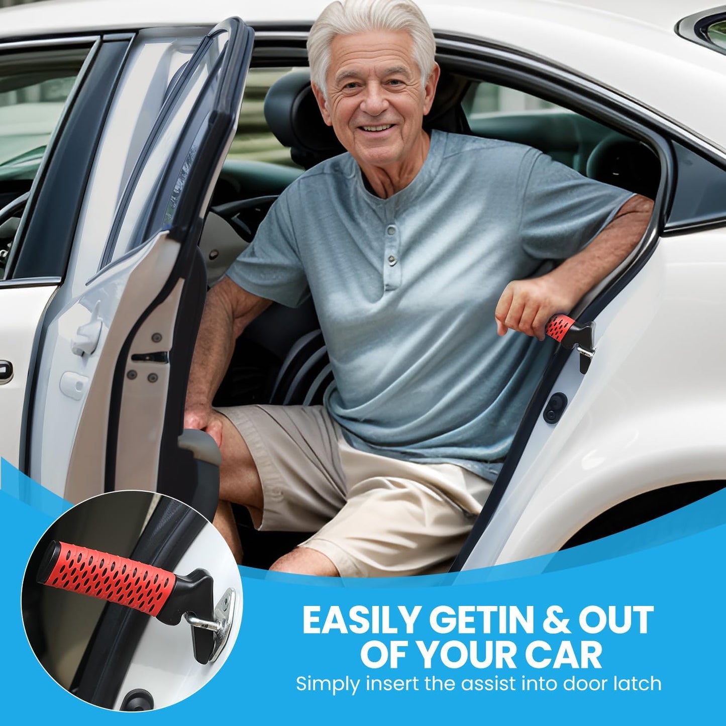 Car Door Handle for Elderly, Car Handle Assist Support, Portable Elderly Assistance Mobility Aids for Getting Out of Car, Auto Grab Cane Nylon Strap for Seniors and Handicapped, Red