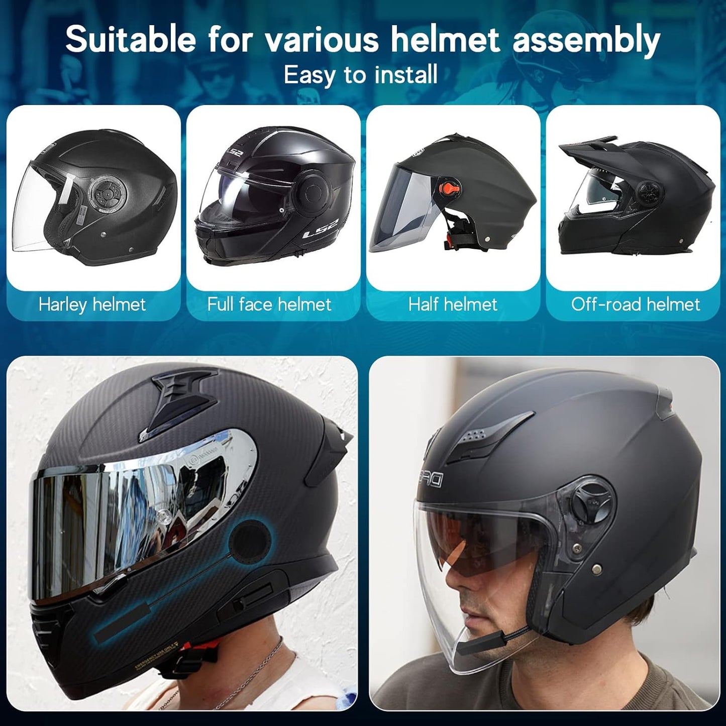 MAXTO Motorcycle Helmet Bluetooth Headset Outdoor Hands-Free Speaker Bluetooth 5.3 EDR Wireless Motorcycle Headset Automatic anwser High Sound Quality Headphone
