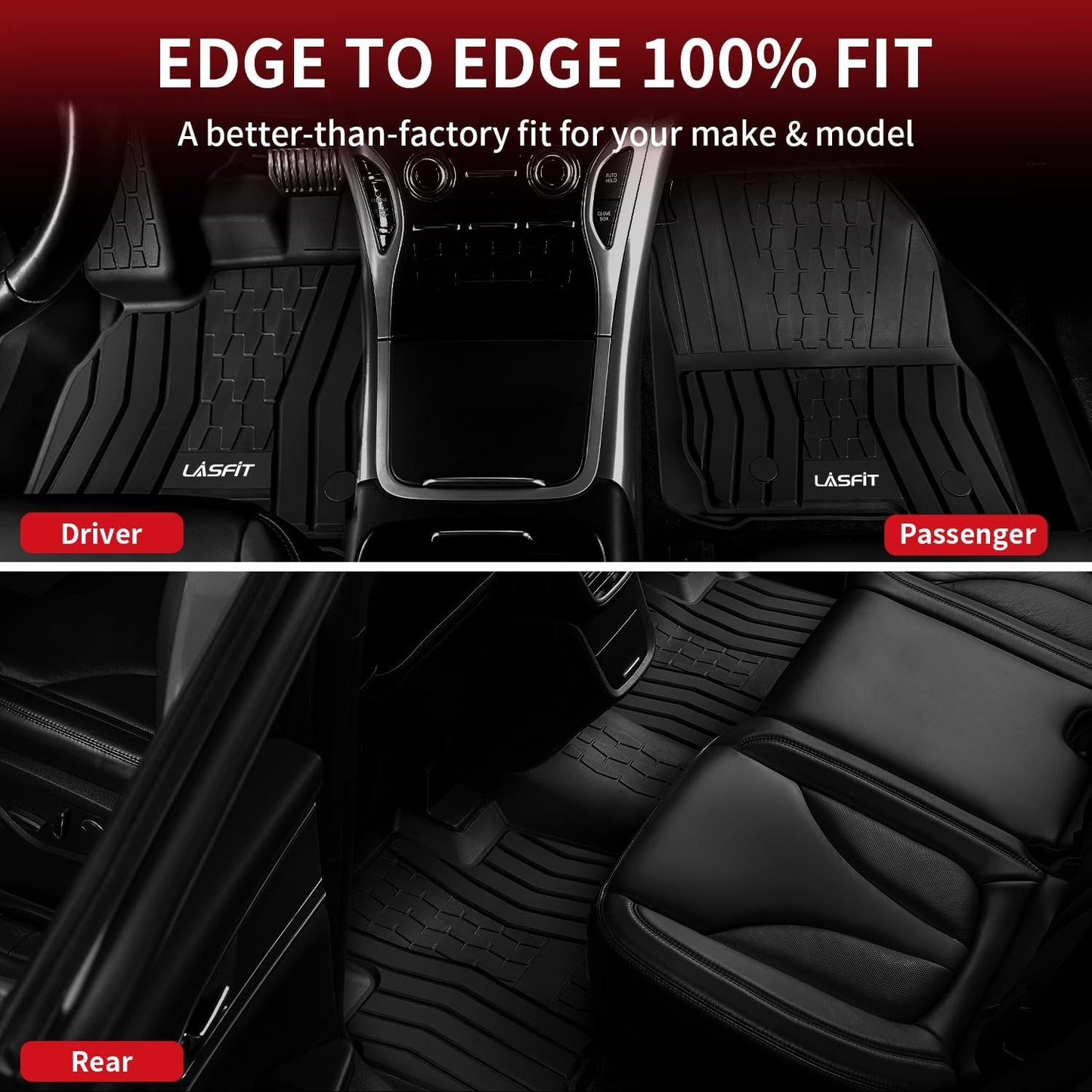 LASFIT Floor Mats Fit for Lincoln Nautilus 2019-2023/ for Lincoln MKX 2018 2017 2016 All Weather Floor Mats Custom Fit Floor Liner TPE Car Mats,1st and 2nd Row,Black