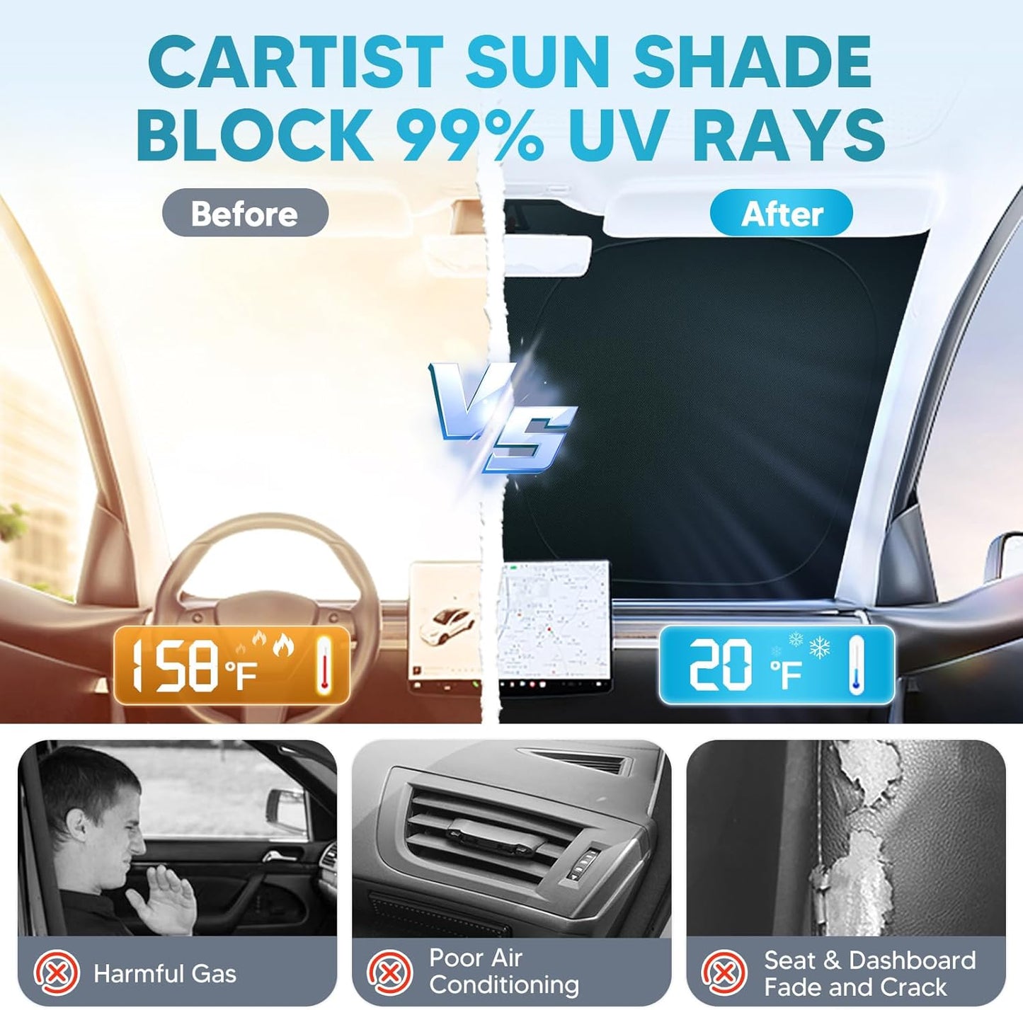 Windshield Sun Shade Fits for Chevy Equinox 2025 2026 Foldable Car Front Window Sunshade for Equinox Accessories Sun Visor