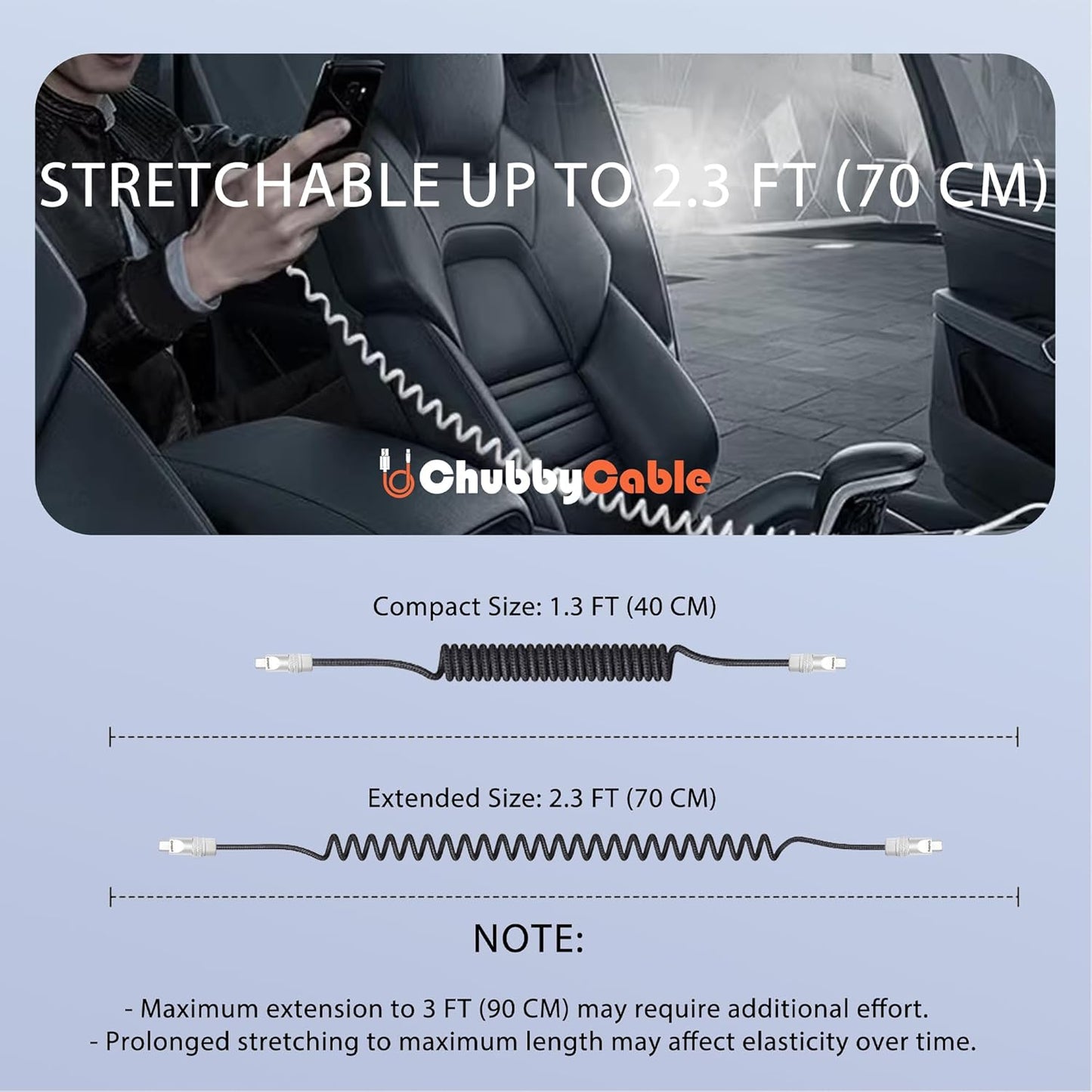 chubbycable Curly Chubby - Retractable Fast Charging Cable 240W Coiled Charger Cord for Car Durable USB-C Cable for Phones, Tablets and More, Green+Green, Type-C to Type-C, 1.3FT-2.3FT