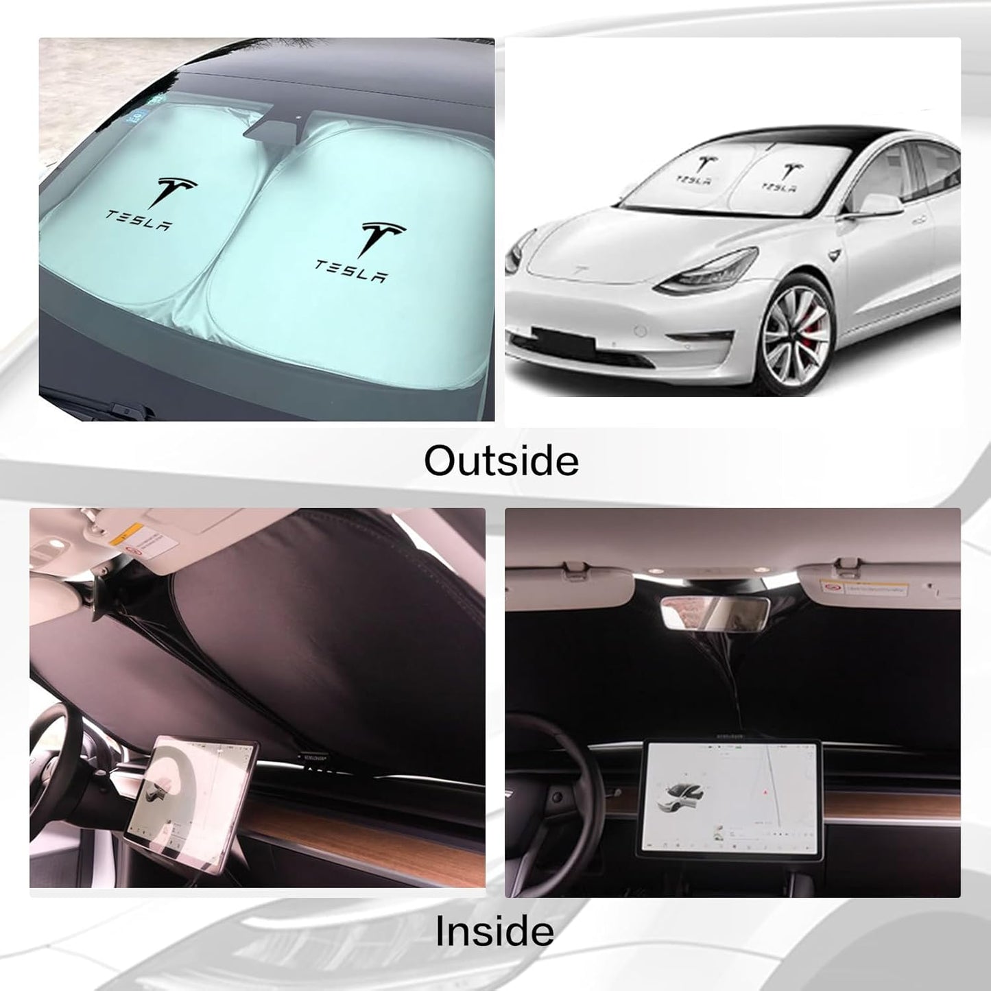 300T Sunshade for Tesla Model Y Model 3, Car Accessories 2025 for Tesla, Front Window Sunshade with Organizer Bag, Gifts for Tesla Owners (Red)
