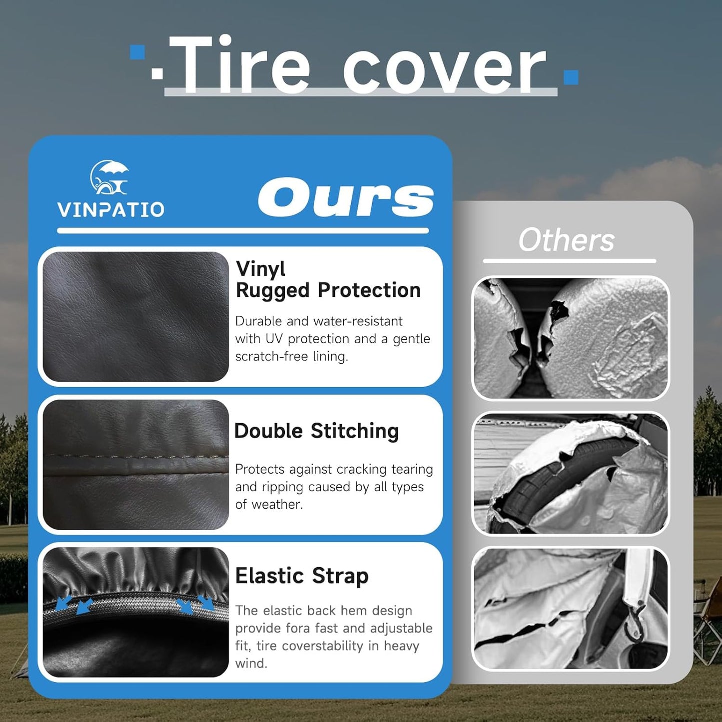 Tire Covers 4 Pack, Waterproof Thickening Tire Wheel Protector for Truck, SUV, Trailer, Camper, RV, Universal Fits Tire Diameters 27-29 inches, Black