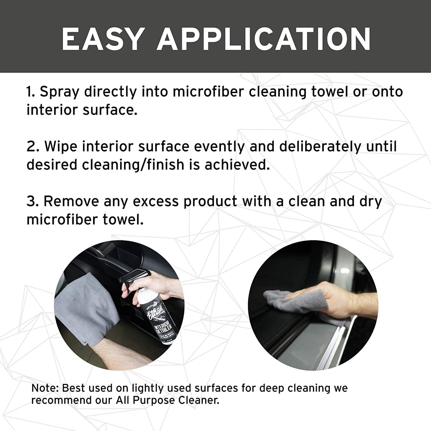 Ethos Car Care Interior Detailer - Easily Cleans and Protects All Interior Surfaces, Non Greasy Satin Finish, UV Protection and Odor Neutralizing Agents for Interior Care (Gallon)
