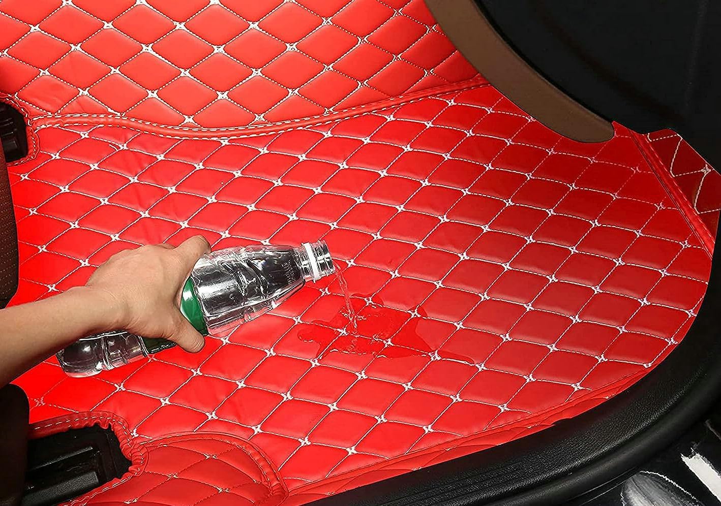 Custom Artificial Leather Waterproof All-Weather Car Floor Mats Fit for 99% Sedan SUV Sports Car Vehicle Car Mat (Black White bar)