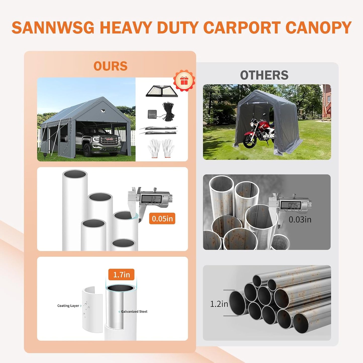 Carports 10X20 Heavy Duty,Portable Car Port Garage,Carport Canopy with Side Doors,Outdoor Car Shelter All Weather,Grey