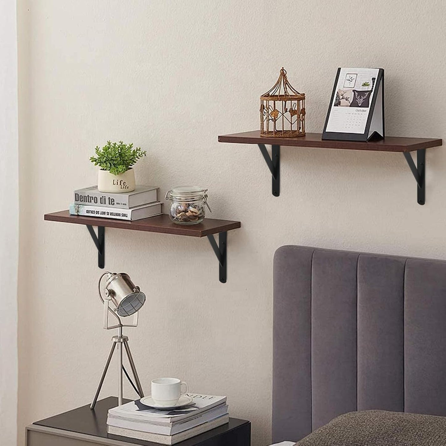 32 Pack L8 x H 6" Black Heavy Duty Shelf Brackets with Screws Metal Shelf Brackets Shelf Support Angle Brackets for Shelves L Brackets Heavy Duty Floating Shelf