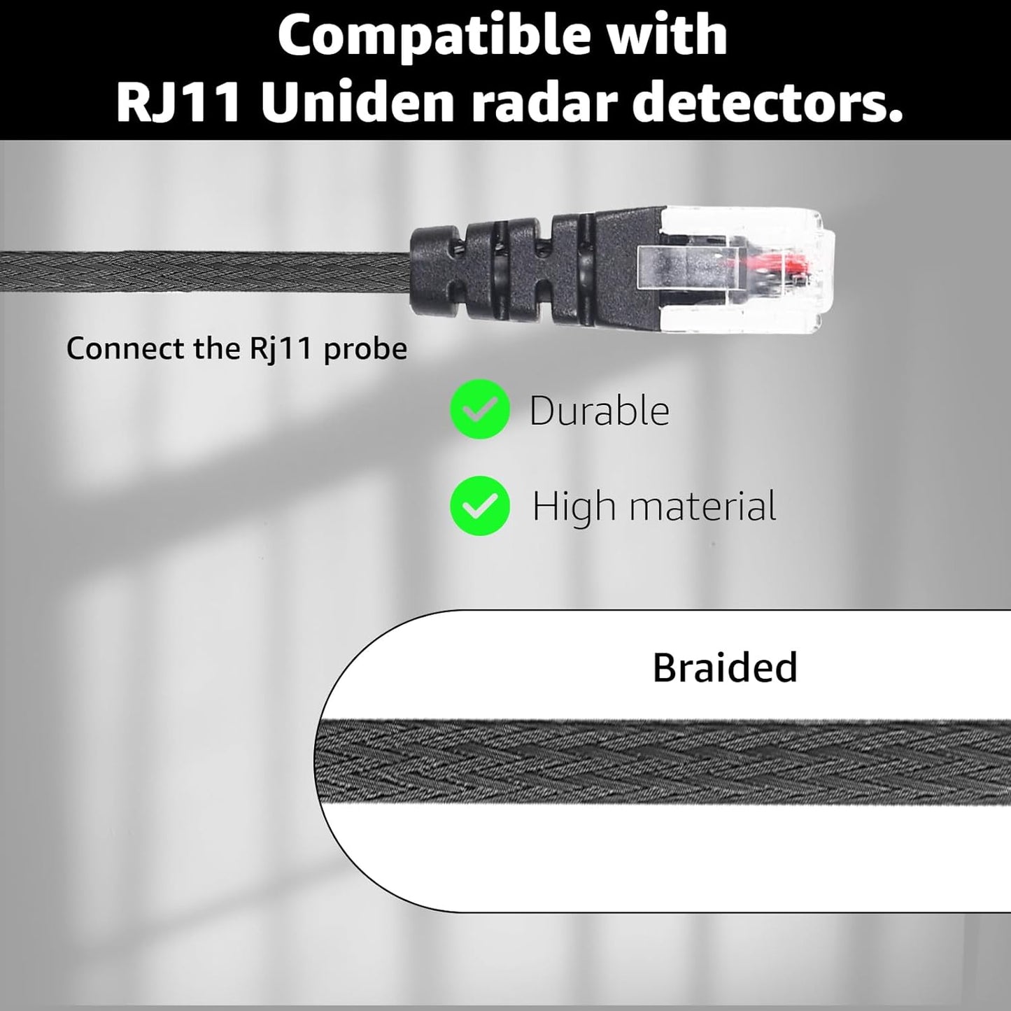 1PC RJ11 Replacement Mirror Wire Power Cord for Uniden Radar Detectors,Fits R4 R3 R1 R7 R8 Model(3005201U)