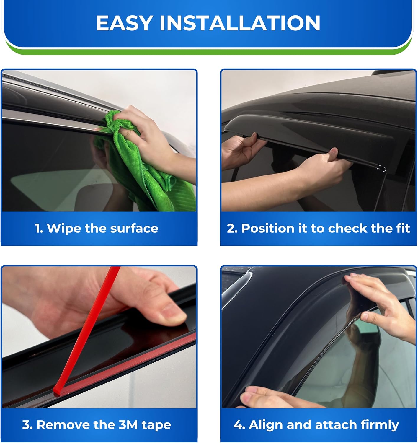 KPY Window Visor Compatible with Infiniti EX35 EX37 2007-2013, 4PC Rain Guard Side Window Vent Deflectors Tape-On Mugen Style, 2007 2008 2009 2010 2011 2012 2013