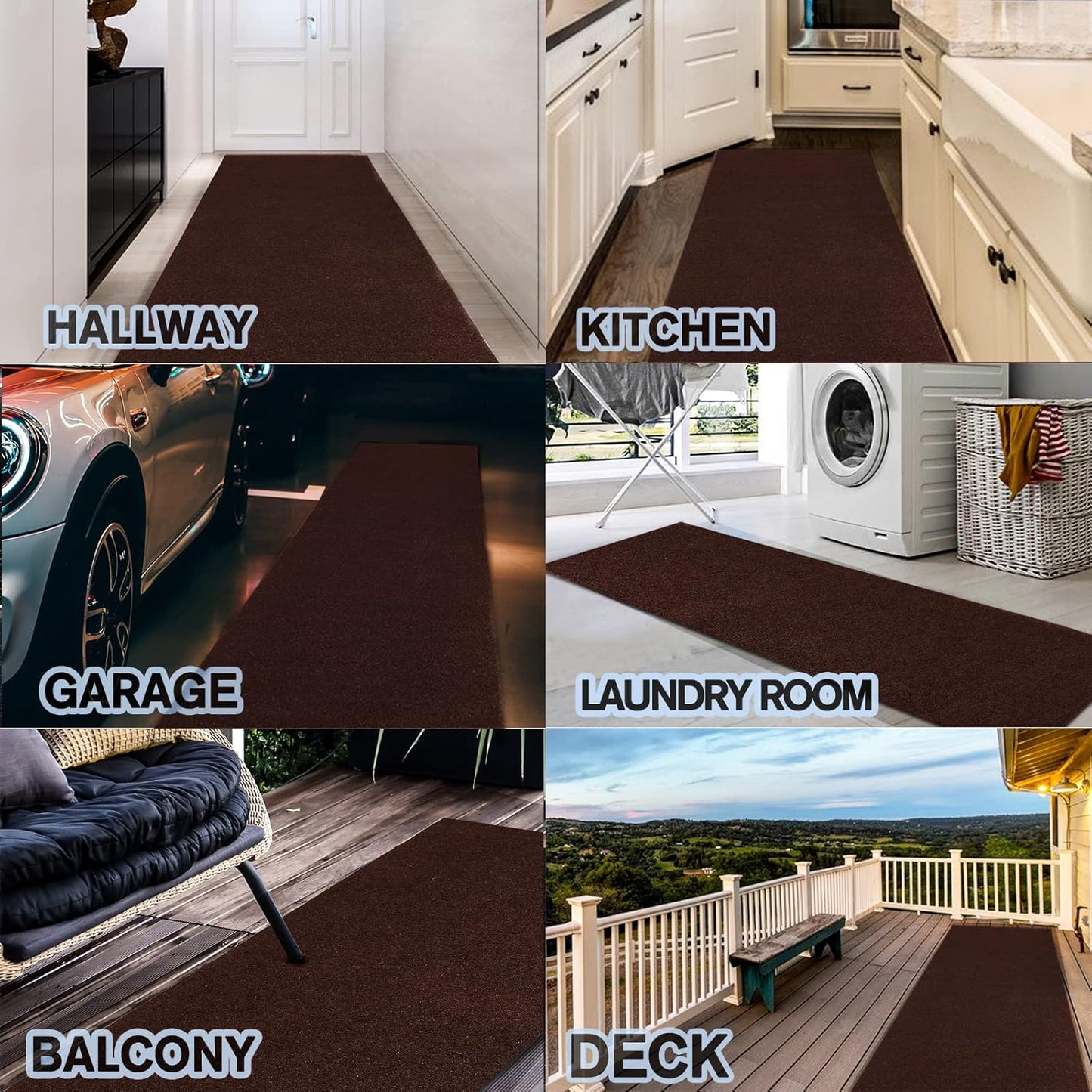 Custom Size Backed Non-Slip Area Rugs Runner, Easy Clean, Waterproof Runner Rugs for Hallway Entryway, Kitchen, Laundry, 4FT x 60FT, Brown