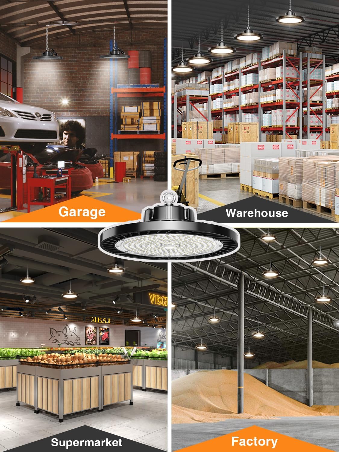 UFO LED High Bay Lights 5000K 150W 6 Pack, Led Shop Lights Commercial Bay Lighting for Garage Workshop Warehouse, Super Bright Daylight, 22500 LM, 120V, Power Cord Included