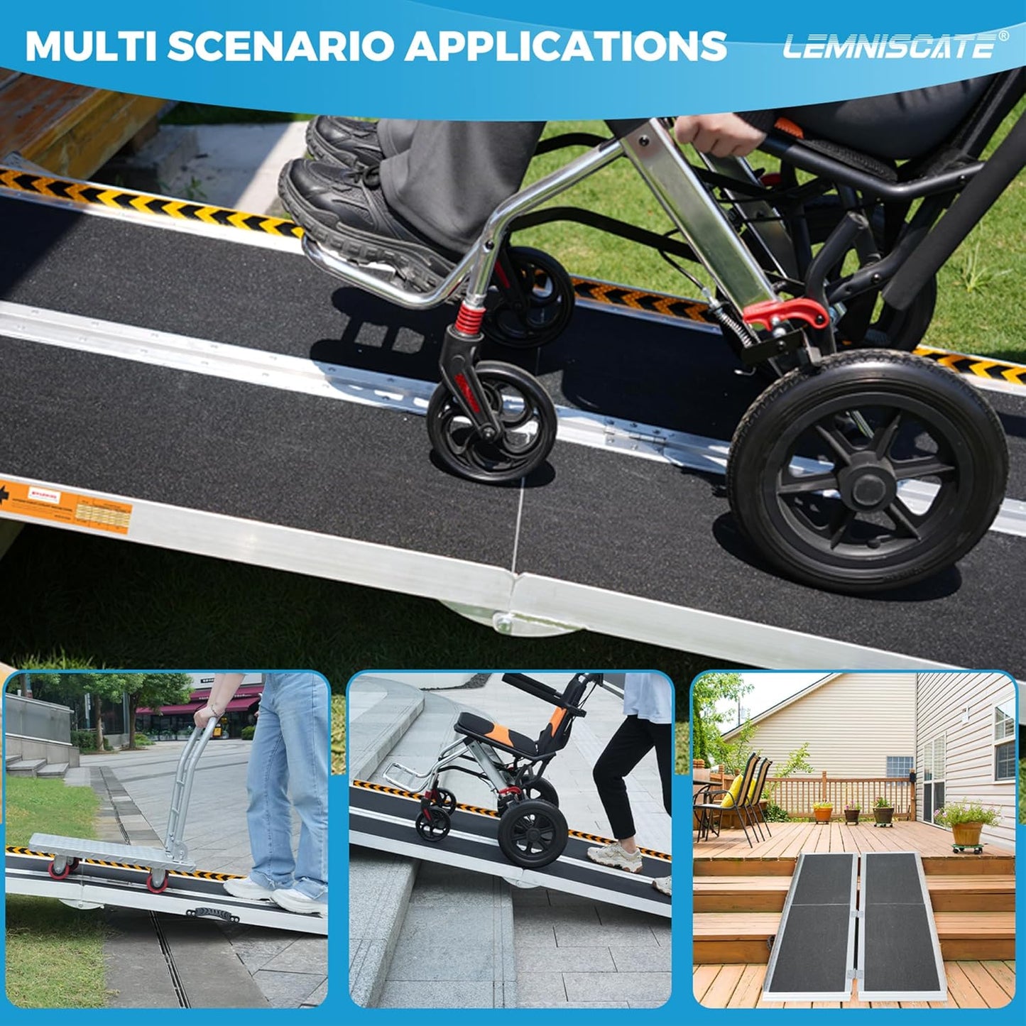 LEMNISCATE Portable Wheelchair Ramp, 7FT Ramps for Wheelchairs for Home, Non-Skid Threshold Ramp for Doorways,Curbs, Foldable Aluminum Wheelchair Ramp for Home Steps, 800 LBS Capacity,84" L x 29" W