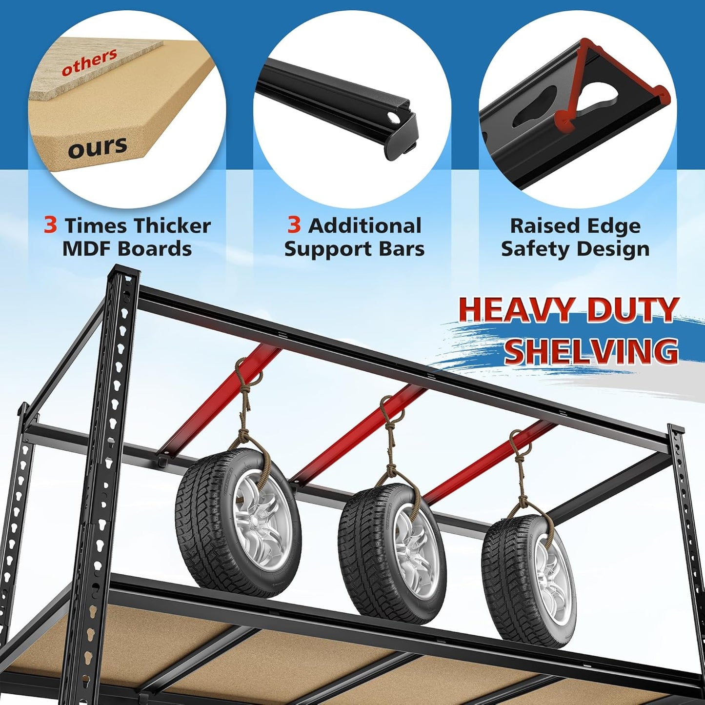 59.8" W Garage Shelving 72" H Storage Shelves 2750LBS Metal Shelving Heavy Duty Garage Shelves Adjustable Metal Shelf for Basement Warehouse Pantry 59.8" W x 24" D x 72" H