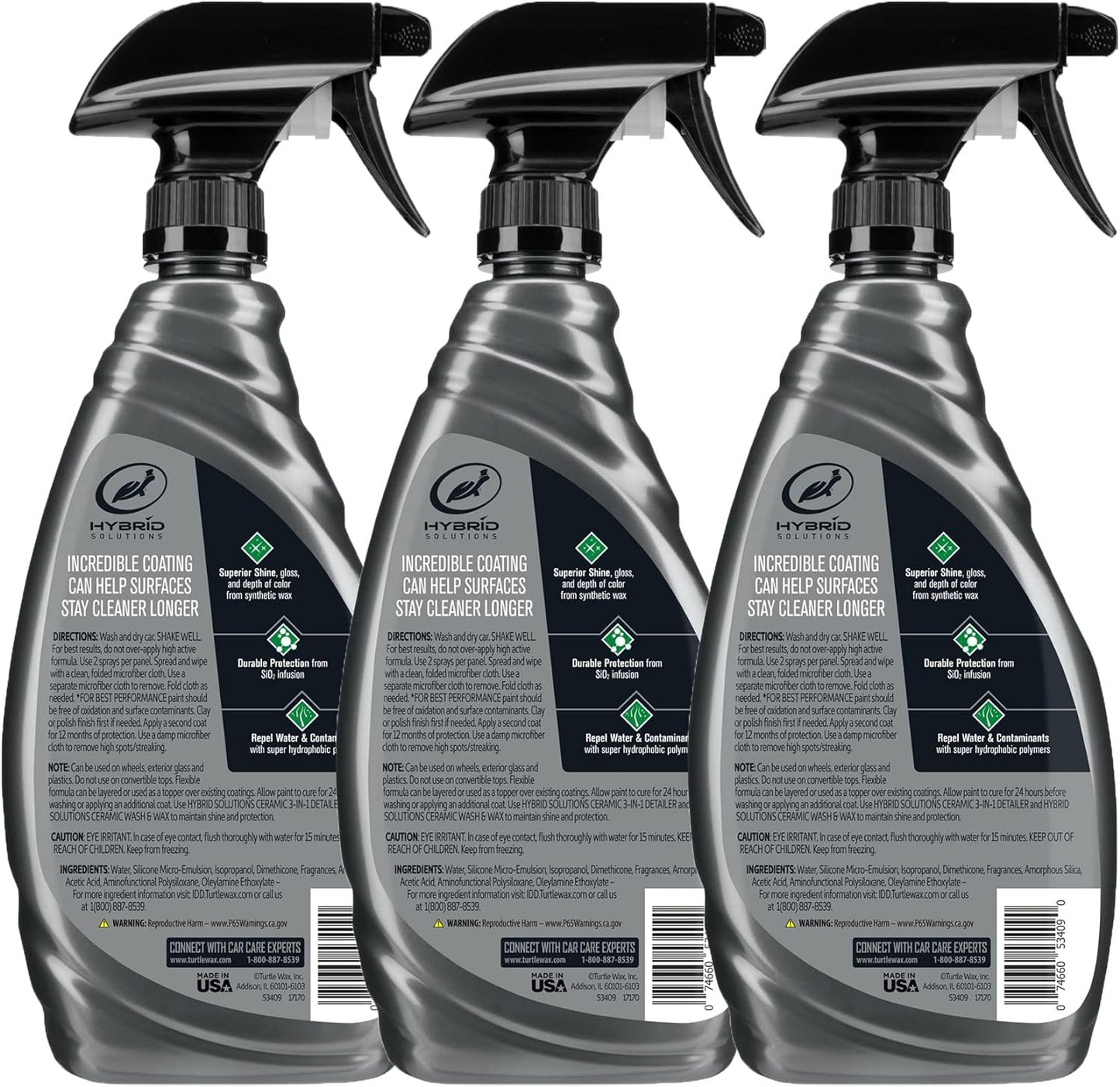 Turtle Wax 53883 Hybrid Solutions Ceramic Spray Coating, Incredible Shine and Protection for Car Paint, Extreme Water Beading, Safe for Cars, Trucks, Motorcycles, RV's and More, 16 oz. (Pack of 3)