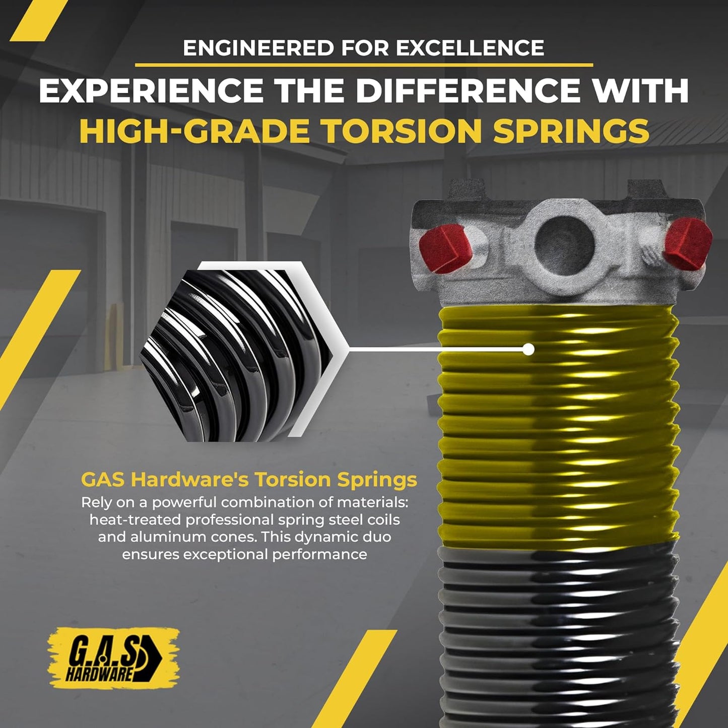 Garage Door Torsion Spring 250x2x36 for Right Side of Garage Door with Winding Bars, 1" Steel Bearing, and Gloves Heavy Duty Precision E-Coating 5-Year Warranty Minimum 30,000 Cycles (Black Cone)