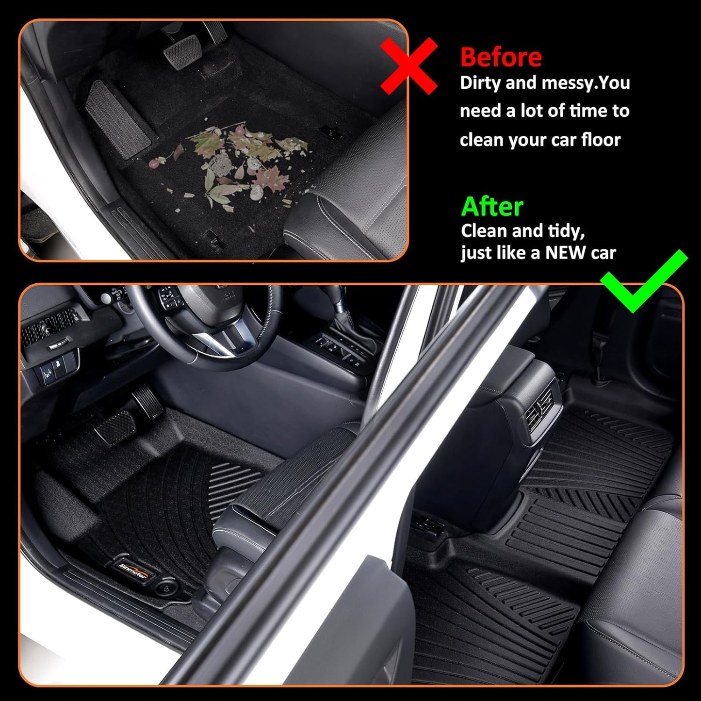Binmotor- Floor Mats for Hyundai Elantra 2021-2025, Front & 2nd Row,TPE All Weather Car Accessories Mats Elantra, Custom Fit Floor Liners Waterproof, Nonslip