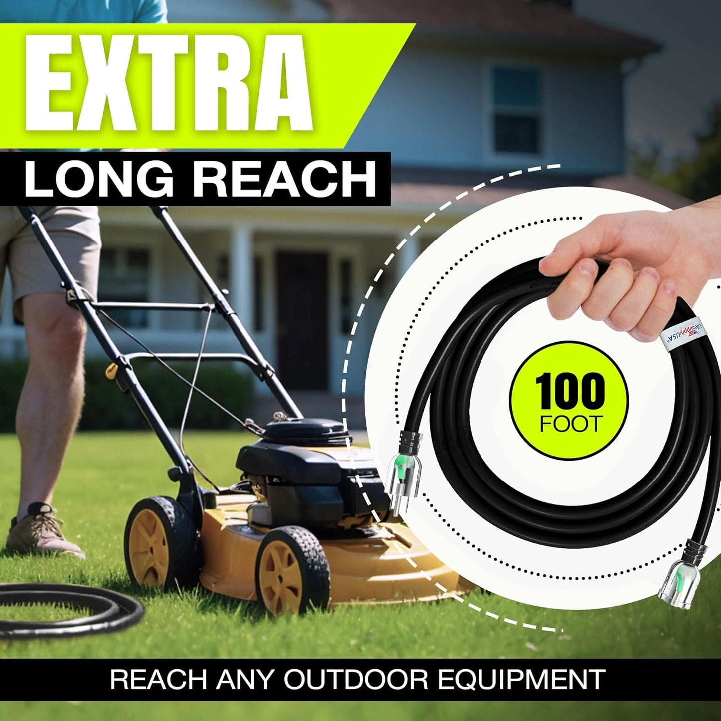 100ft Outdoor/Indoor Extension Cord 10/3 Gauge Ultra Heavy Duty 3 Prong SJTW, Waterproof, Flexible Cold-Resistant Long Power Cord,15A 125V 1875W, Black by LifeSupplyUSA