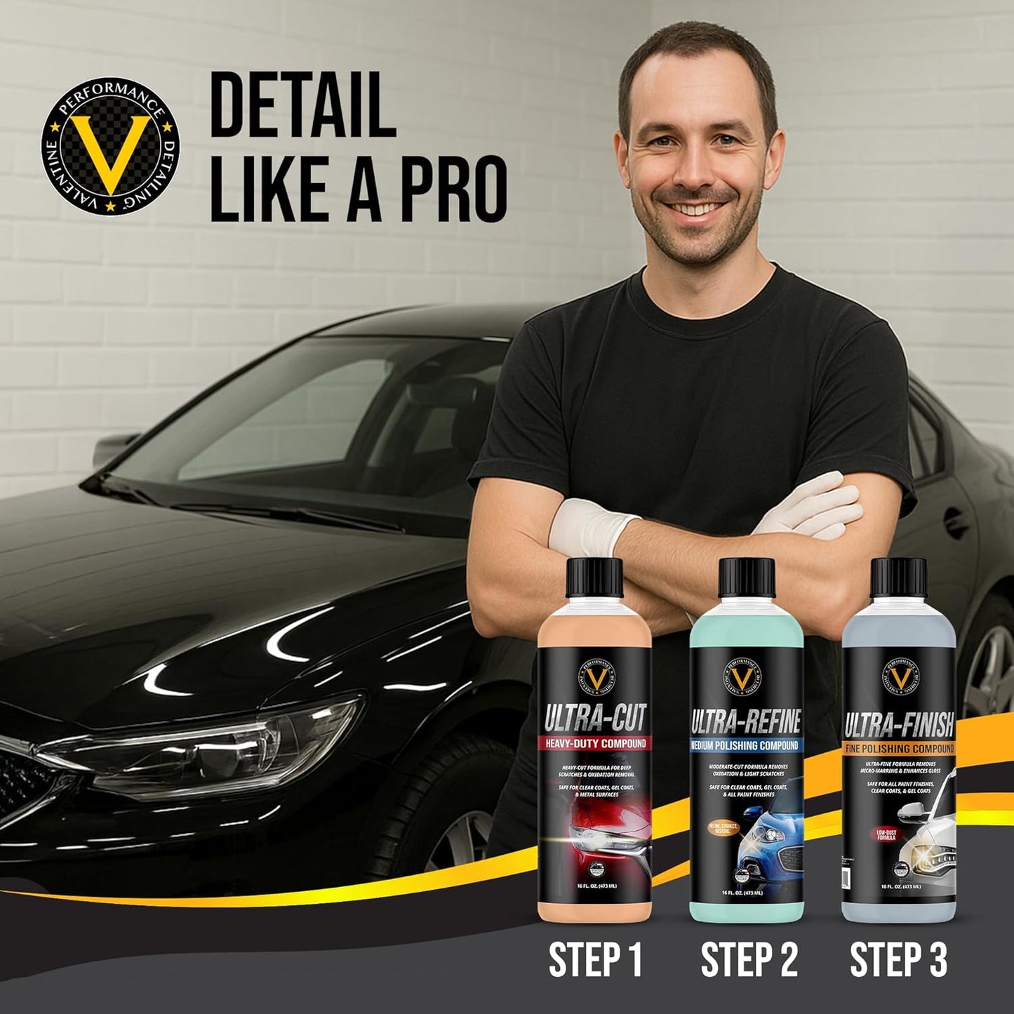 VPD Ultra-Finish Fine Polishing Compound 16 oz – Final Step Car Polish & Rubbing Compound for Cars, Removes Micro-Marring & Fine Swirls, Enhances Gloss & Depth, Safe for Clear Coats, Silicone-Free