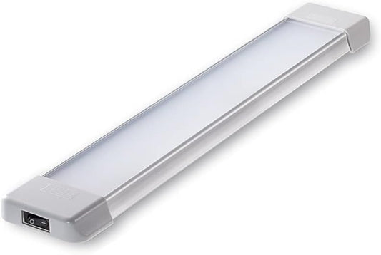 LED Interior Utility Light Fixture 14.6" x 2.6", High Lumen-Output Low Current Draw Energy Efficient, Frosted Lens 6000K Cool-White Even Diffused Beam, On/Off Rocker Switch 12V-24V DC, 1-Pack