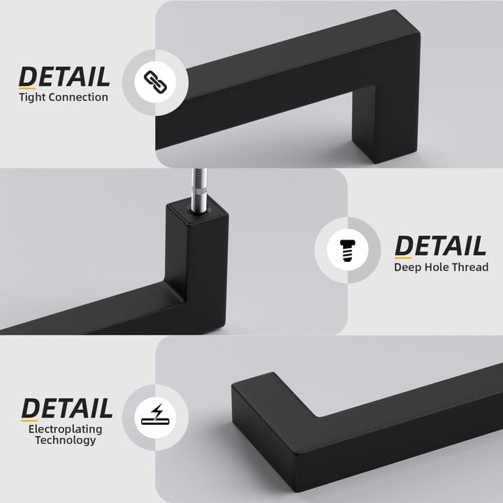 goldenwarm 60Pack 8INCH Matte Black Cabinet Pulls Kitchen Hardware, 204mm Square Bar Pulls for Cabinets Hardware, Black Drawer Pulls 8-1/2in Overall Length