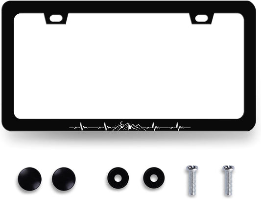 Mountain License Plate Frame Mountains Heartbeat License Plate Holder Colorful License Plate for Car Decoration Stainless Steel Car Accessory with Screws for Men Women 12.3" x 6.3"