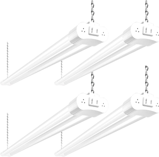 hykolity 4 Pack 4FT LED Shop Light Linkable, 4400lm, 42w(250w Equivalent), 5000K Utility Shop Lights, Hanging or Flush Mount, with Power Cord and On/Off Switch