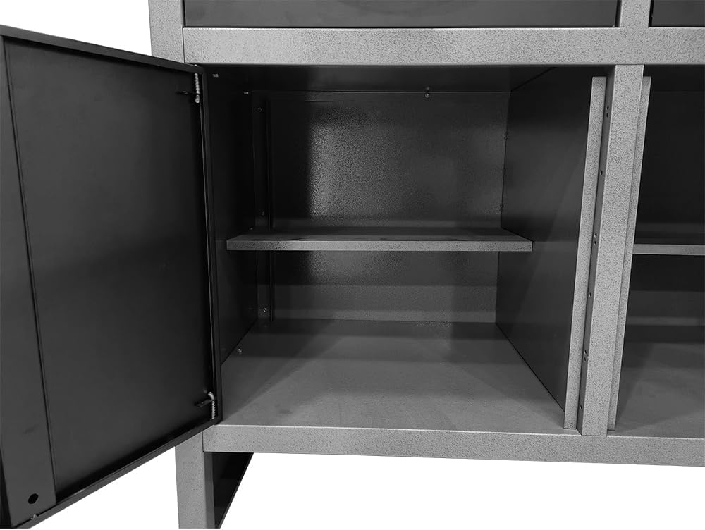 JZD Workshop Tool Cabinet Set System with Wood Worktop, for Auto Repair Shops, Utility Room Garage