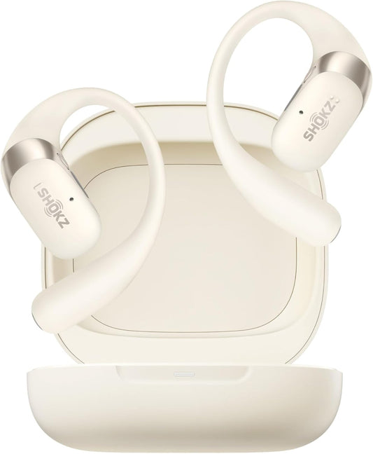 SHOKZ New OpenFit 2 Open-Ear Headphones, True Wireless Bluetooth Earphones with Microphone, Earhook Earbuds with 48 Hours of Playtime, Fast Charging, IP55 Water-Resistant, with Carrying Bag, Beige