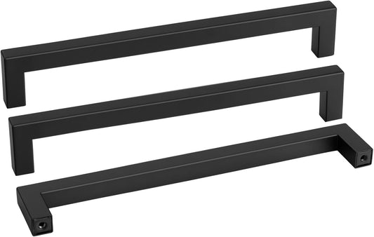 Goldenwarm 10 Pack Black Square Bar Cabinet Pull Drawer Handle Stainless Steel Modern Hardware for Kitchen and Bathroom Cabinets Cupboard,Center to Center 11-1/3in(288mm) Black Drawer Handles