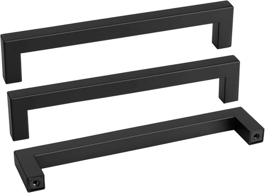 goldenwarm 200Pack 8INCH Matte Black Cabinet Pulls Kitchen Hardware, 204mm Square Bar Pulls for Cabinets Hardware, Black Drawer Pulls 8-1/2in Overall Length