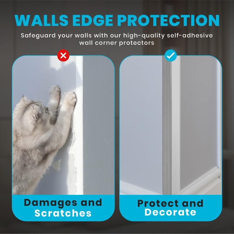 Proflex Wall Corner Protector - Pack of 6 Self Adhesive Corner Guards for Walls Edge Protection - 2 inch x 48 inch, Brushed Aluminum – Easy to Apply – No Tools Needed