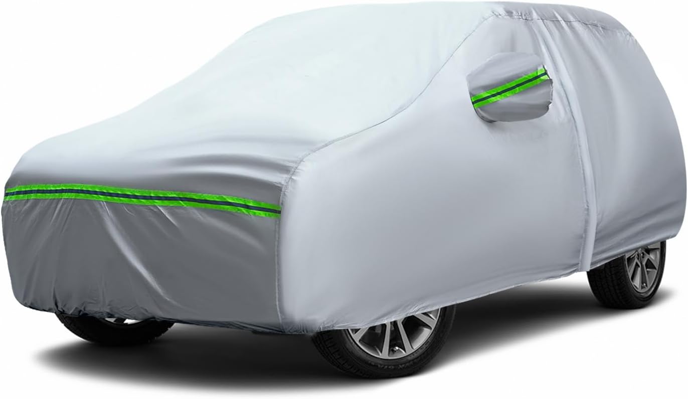 AUQDD 6-Layers Premium SUV Car Cover Waterproof All Weather Weatherproof UV Sun Protection Snow Dust Storm Resistant Outdoor Exterior Custom Form-Fit Full Padded Car Cover with Straps 165"-179" K6