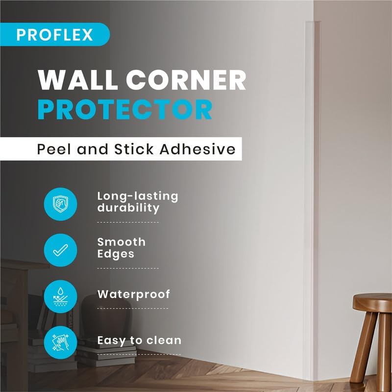 Proflex Wall Corner Protector - Pack of 6 Self Adhesive Corner Guards for Walls Edge Protection - 1 inch x 48 inch, Clear – Easy to Apply – No Tools Needed