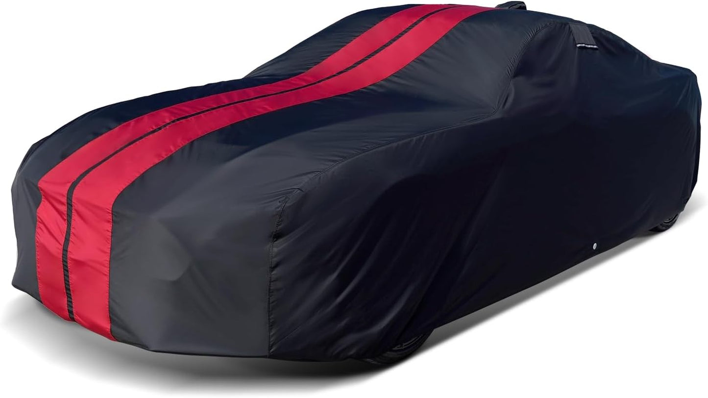 iCarCover Custom Car Cover for Pontiac Star Chief (1953-1957) Waterproof All-Weather Rain Snow UV Sun Protector Full Exterior Indoor Outdoor Car Cover (Stripe - Black/Red)