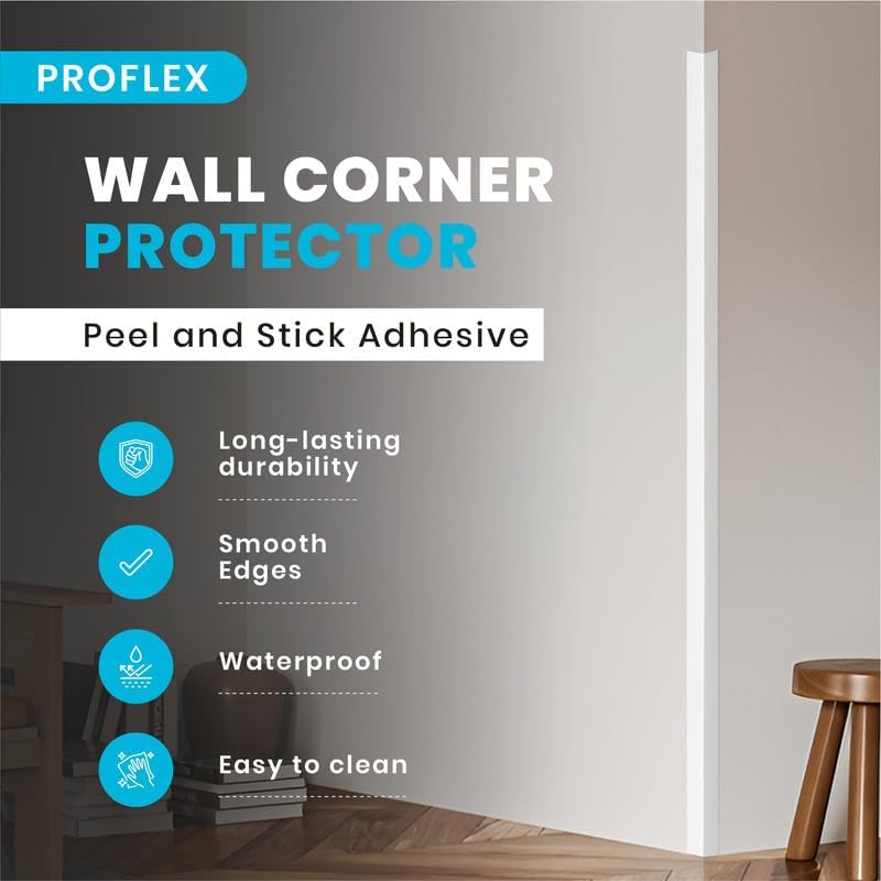 Proflex Wall Corner Protector - Pack of 6 Self Adhesive Corner Guards for Walls Edge Protection - 2 inch x 48 inch, White Textured – Easy to Apply – No Tools Needed