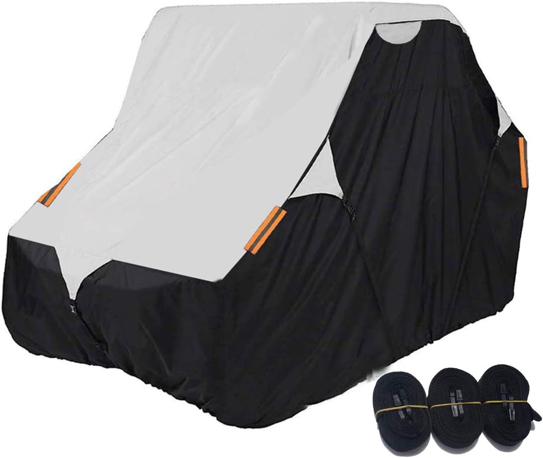 UTV Cover for 2 Seater Black Deluxe Waterproof Oxford Material 114’’x60’’x75’’ Utility Side by Sides Cover (Smaller 2-3 Passenger, Black & Silver)
