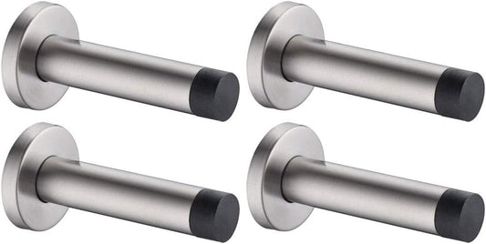 JQK Door Stopper, 304 Stainless Steel Thicken 1mm Sound Dampening Door Stop Bumper Wall Protetor 4 Pack, Brushed, DSB5-BN-P4