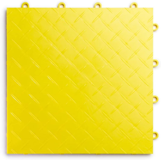 Big Floors RaceDeck Diamond Plate Design, Durable Interlocking Modular Garage Flooring Tile (Yellow, 12 Pack of 12 x 12" Tiles)