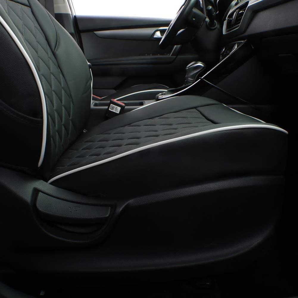 EKR Sportage Seat Covers Custom Fit for KIA Sportage S,EX,LX,SX,SX Turbo 2017 2018 2019 2020 2021 2022 Leather Car Seat Cover Full Set - Faux Leather(Black with White Piping)