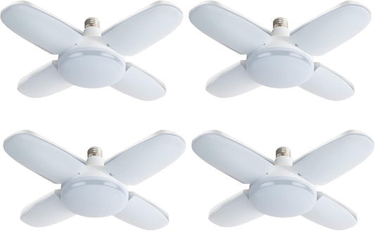 LED Garage Lights 4 Pack, 80W LED Shop Light with 4+1 Multi-Position Panels Deformable E26/E27 Ceiling Light, 6500k 8000LM Ceiling Led Daylight for Shop, Basement, Workshop, Attic, Barn