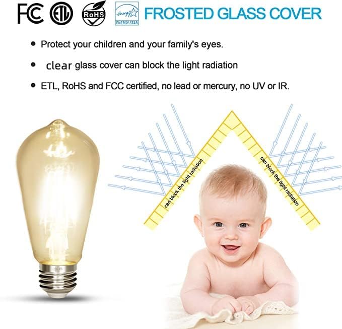 LED Edison Bulb 4W,Antique 40W Vintage Edison Bulb,E26 Light Bulb Non Dimmable Led Bulb 450 Lumens 5500K Cold White,Pack of 6
