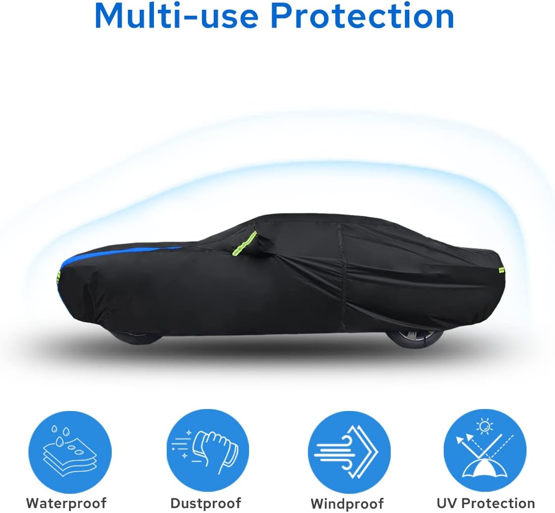 Avecrew Dodge Challenger Car Cover Waterproof All Weather for Automobiles, Outdoor Full Exterior Covers Fit 2008-2025 Dodge Challenger with Windproof Strap and Driver Door Zipper