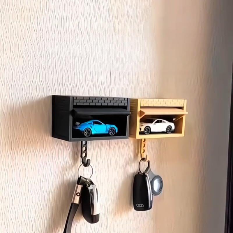 Wall-Mounted Car Display Key Holder, Decorative Garage Model Design, Multiple Colors（No Car） (Stripe-Brown（No Car）)
