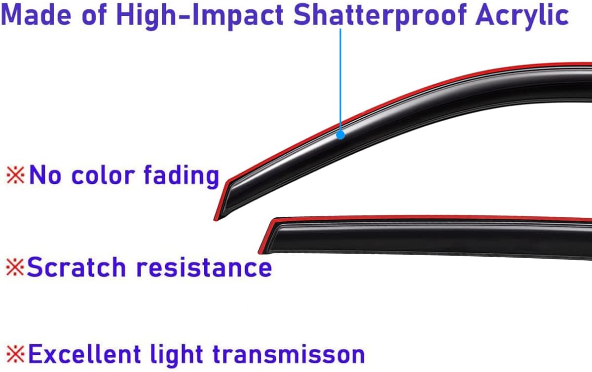 Lightronic Extra Durable Clip-on in-Channel Auto Vent Window Visor, Fits 1999-2004 Jeep Grand Cherokee, UV Protection Rain Guard, Original Wind Deflector, No-Drill Easy Install, Dark Smoke, 4-Pcs